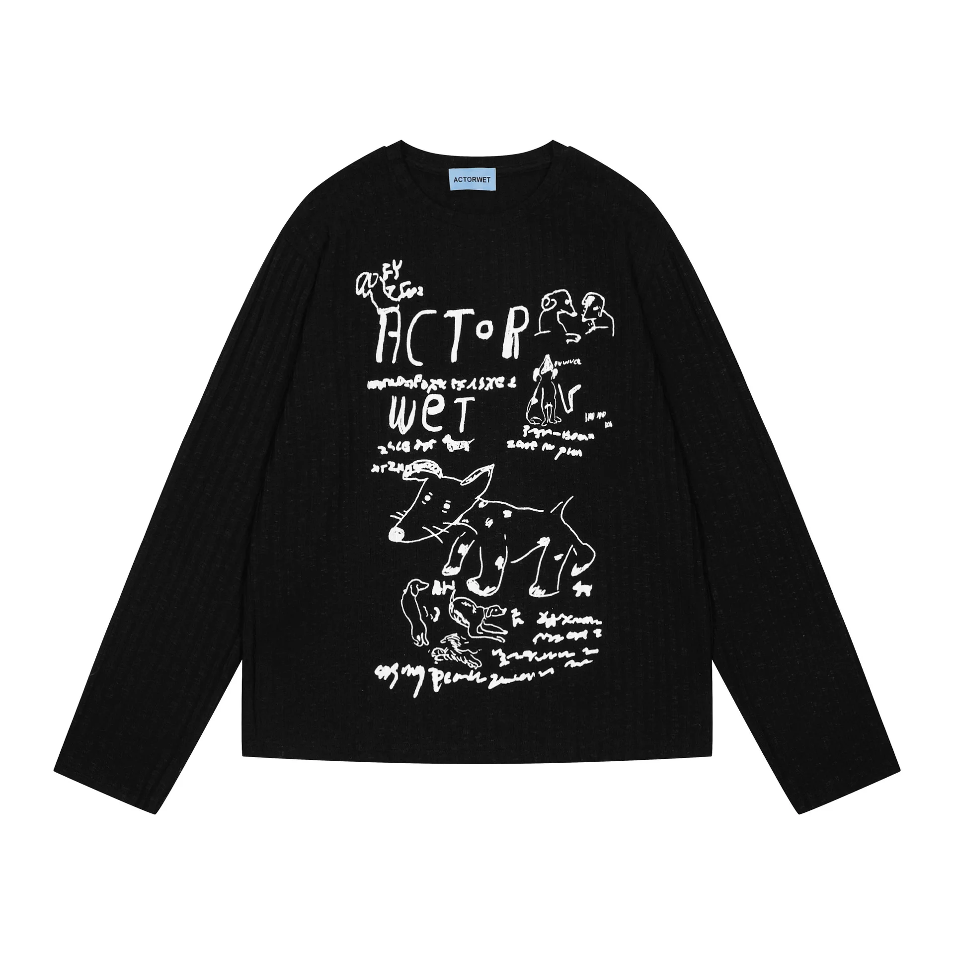 Style Retro Letter Animal Print Top - Black
