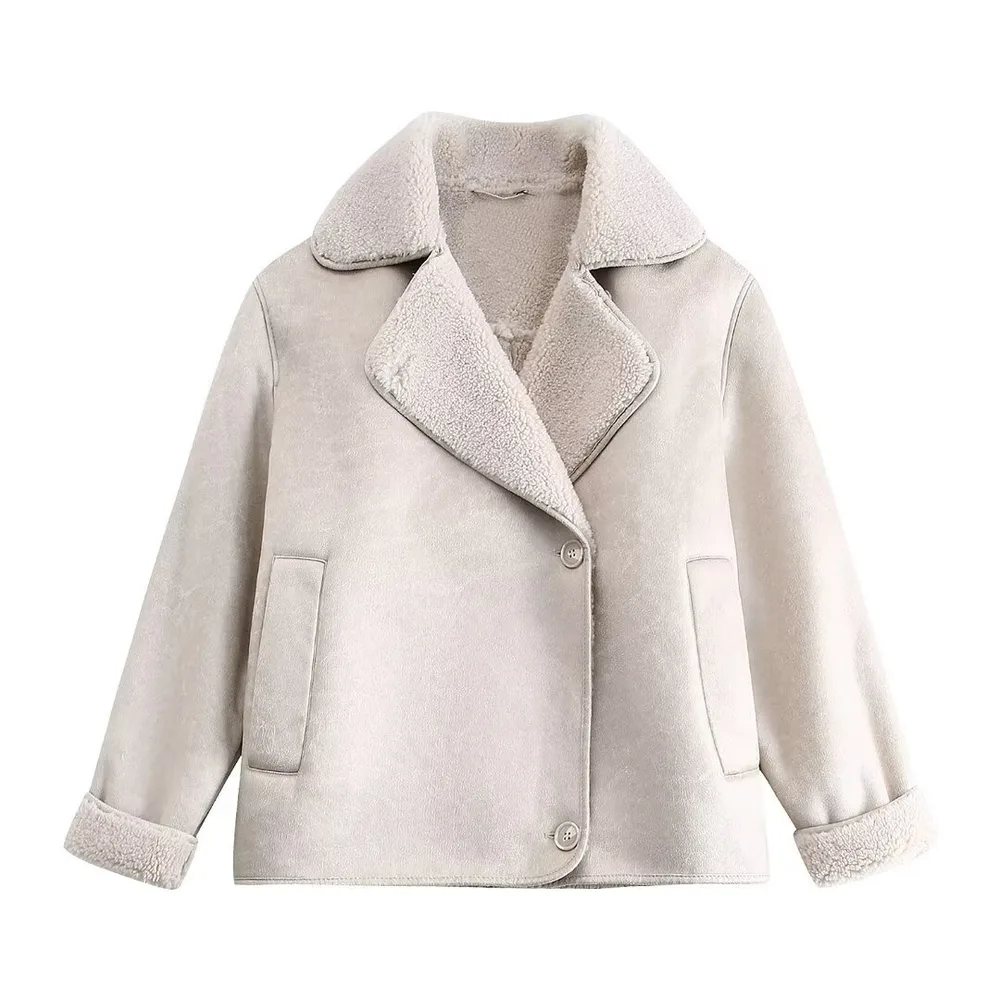 Autumn And Winter Loose Fur Warm Jacket Coat Creamy White - Shop at LoveMi
