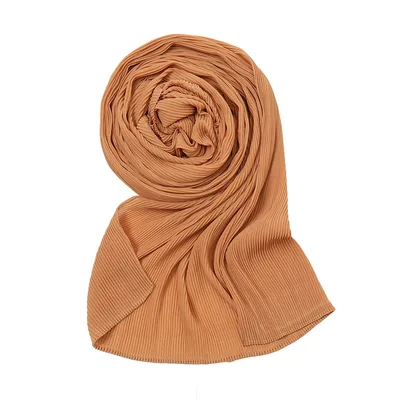 Pure Color Pearl Chiffon Pleated Scarf Women's Sunscreen Shawl Camel - Shop at LoveMi
