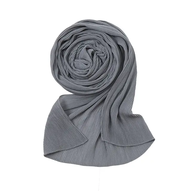 Pure Color Pearl Chiffon Pleated Scarf Women's Sunscreen Shawl Light Gray - Shop at LoveMi