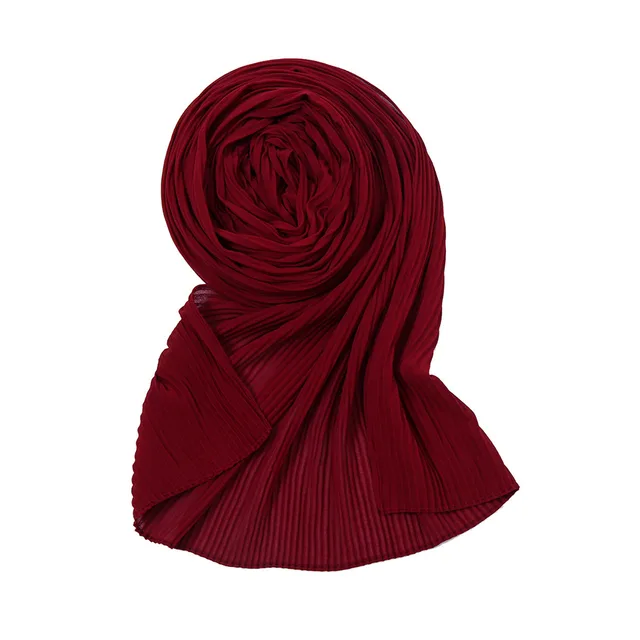 Pure Color Pearl Chiffon Pleated Scarf Women's Sunscreen Shawl Wine Red - Shop at LoveMi