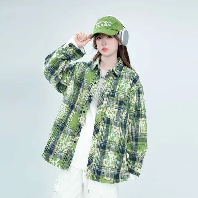Embroidered Tie dyed Long sleeved Shirt Men's And Women's Coats Green - Shop at LoveMi