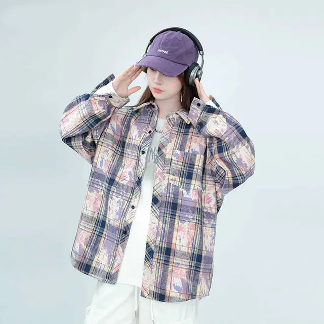 Embroidered Tie dyed Long sleeved Shirt Men's And Women's Coats Purple - Shop at LoveMi