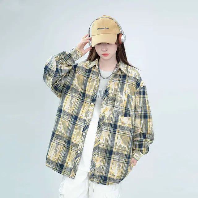 Embroidered Tie dyed Long sleeved Shirt Men's And Women's Coats Yellow - Shop at LoveMi