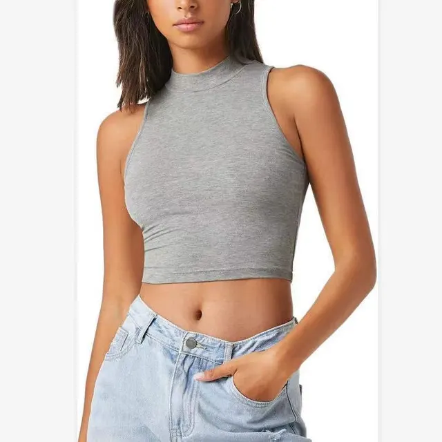 Outer Wear Sleeveless Short Slim Fit Midriff baring Top Gray - Shop at LoveMi