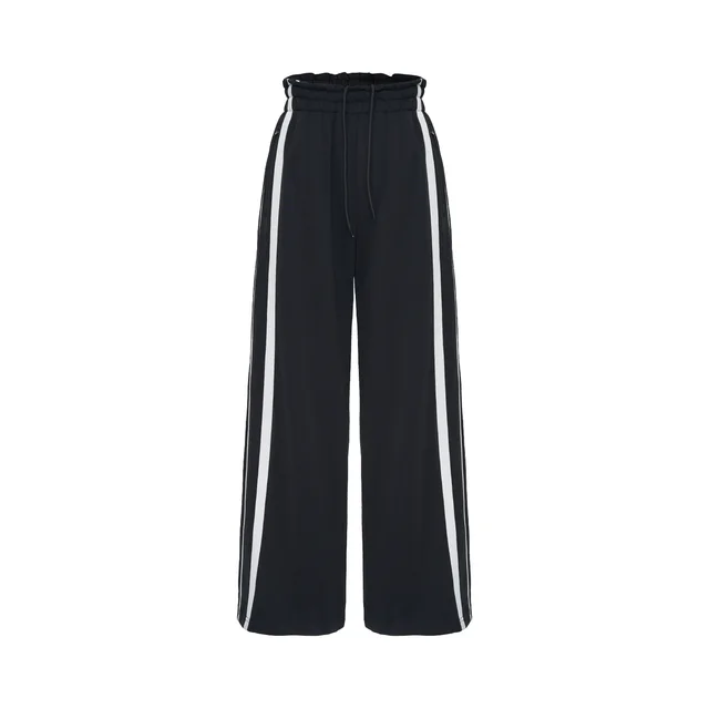 Women's Elastic Belt Loose High Waist Mopping Sweatpants With Wooden Ears Black - Shop at LoveMi