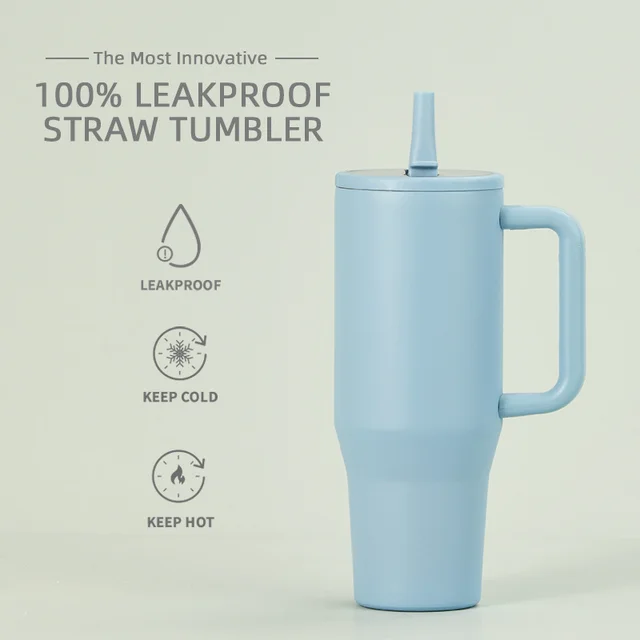 Leak Proof Foldable Straw Double Layered Ice Cream Cup Sky Blue - Shop at LoveMi