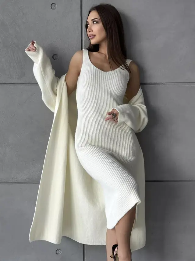 Knitted Dress Fashion Women's Wear Knitted Long Sleeve White - Shop at LoveMi