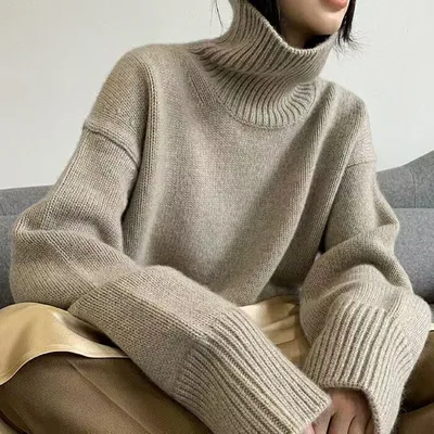 Women's Turtleneck Sweater Pullover Loose Base Oats - Shop at LoveMi