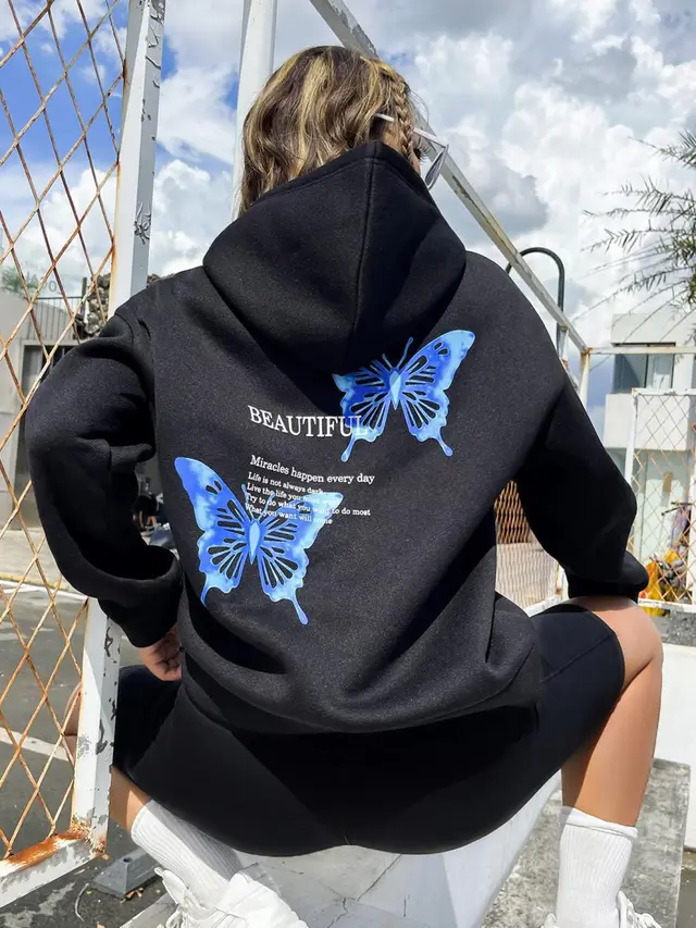 Spring And Autumn Leisure Long Sleeve Top Hooded Black - Shop at LoveMi