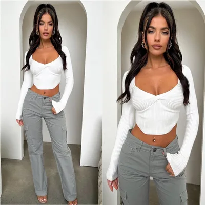 Women's Threaded Cropped Knitted Wool Top White - Shop at LoveMi