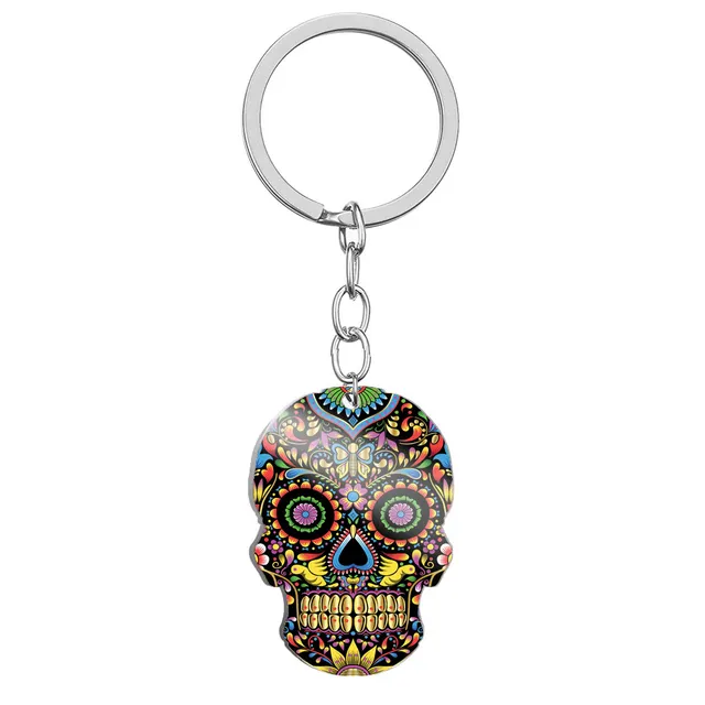 Day Of The Dead Skull Color Printing Stainless Steel Key Ring Style 2 - Shop at LoveMi
