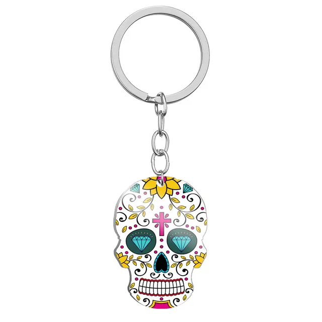 Day Of The Dead Skull Color Printing Stainless Steel Key Ring Style 7 - Shop at LoveMi