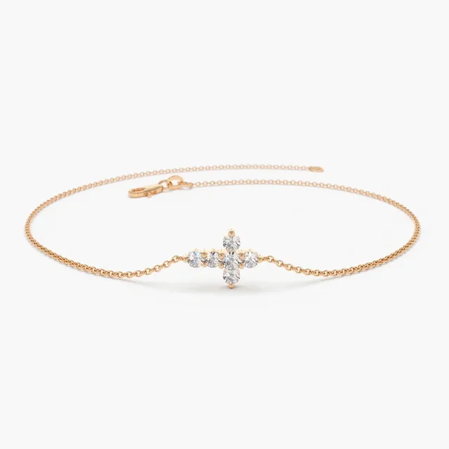 Diamond Cross Bracelet Minimalist Gold O shaped Chain Rose Gold - Shop at LoveMi