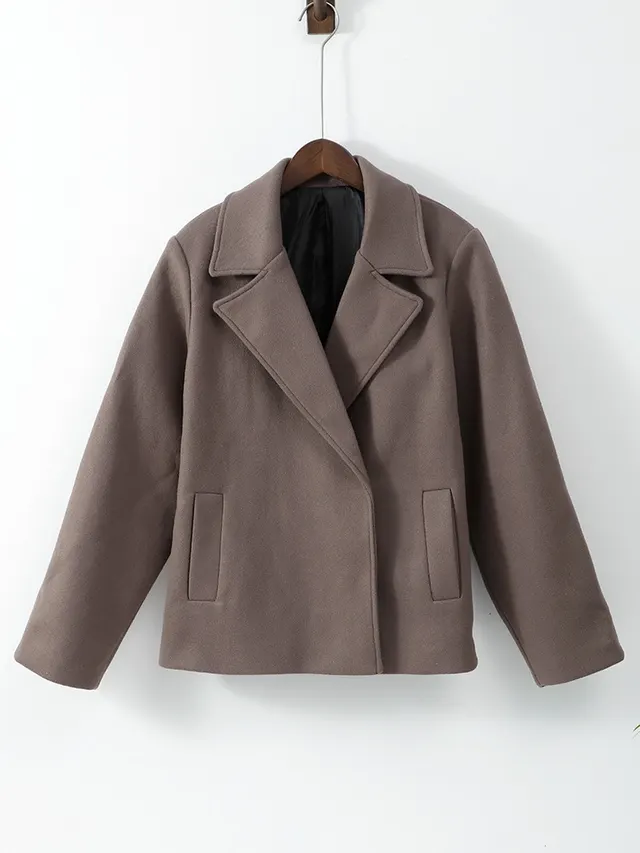 Lapel Double Breasted Short Woolen Coat Image Color 1 - Shop at LoveMi