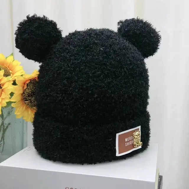 Korean Style Cute Bear All match Teddy Plush Hat Black - Shop at LoveMi