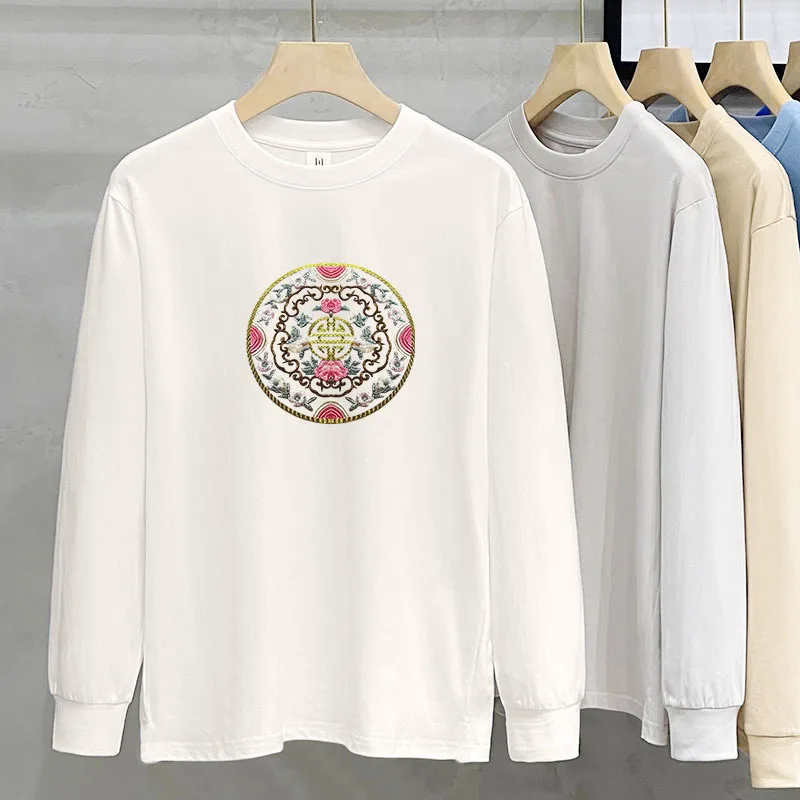 230g Heavy Cotton Long sleeved T shirt For Women National Tide Frost Flower L - Shop at LoveMi