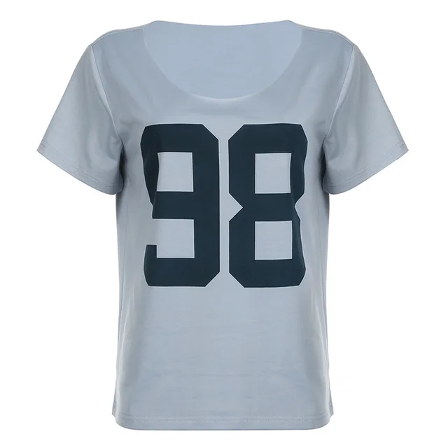 Retro Digital Printed Loose Scoop Short Sleeve Top Blue - Shop at LoveMi