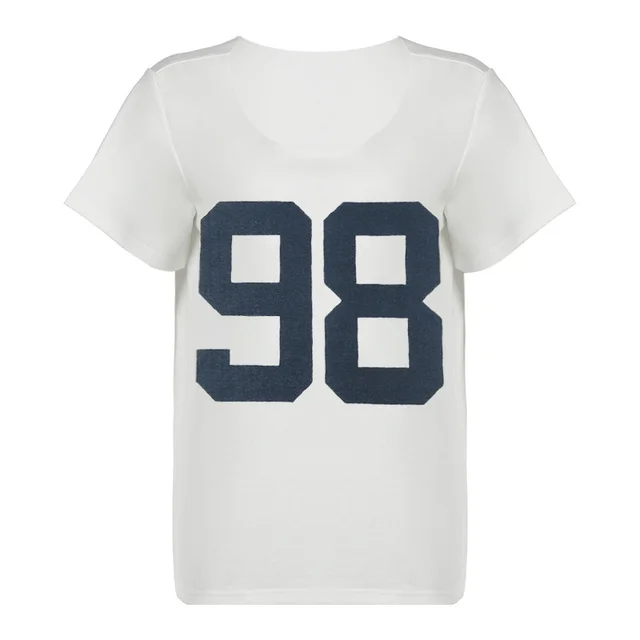 Retro Digital Printed Loose Scoop Short Sleeve Top White - Shop at LoveMi