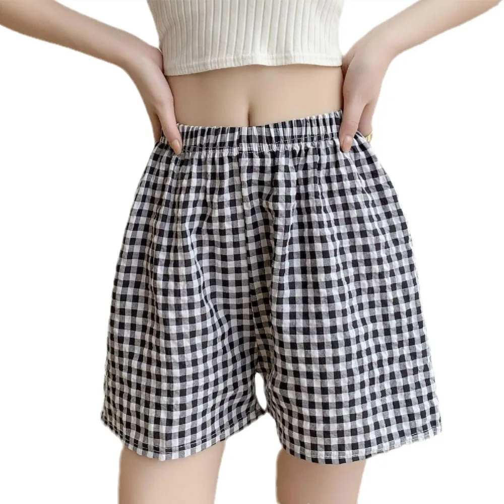 Women's Thin Cotton Silk Plaid Shorts Black - Shop at LoveMi