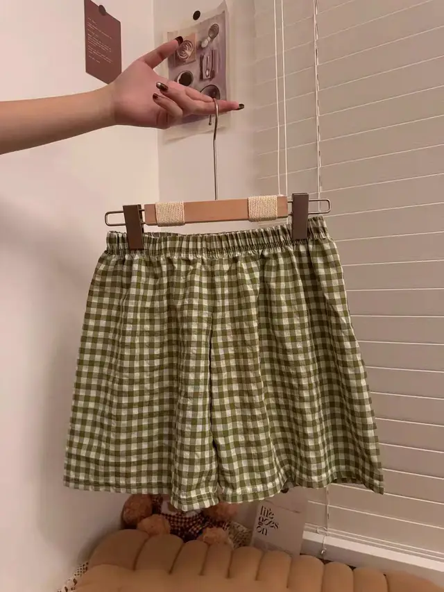 Ladies New Korean Plaid Breathable Shorts Green - Shop at LoveMi