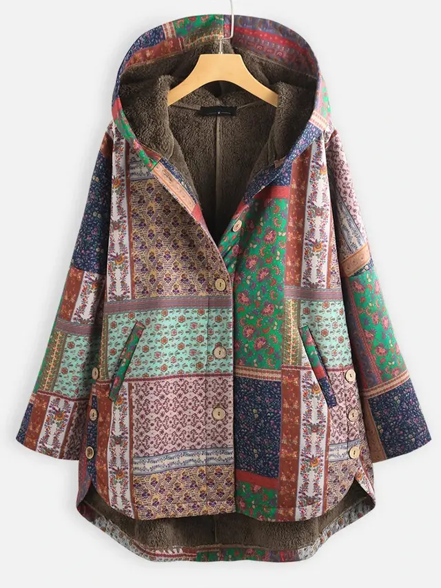 Hooded Loose Plus Size Cotton Coat Jacket Green - Shop at LoveMi