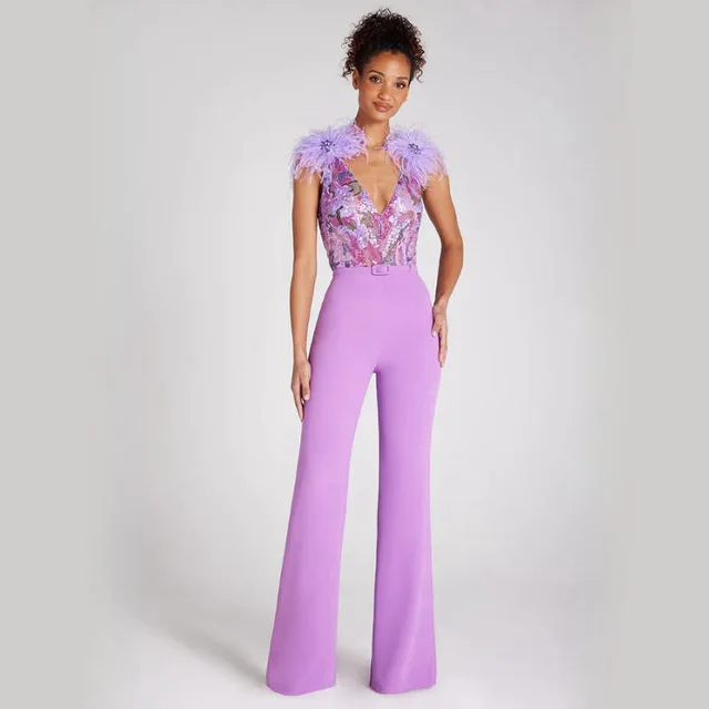 Women's Sequin Embroidered High Waist Jumpsuit Violet - Shop at LoveMi