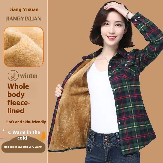 Middle aged And Elderly Fleece lined Thickened Cold Protection Plaid Long sleeved Shirt New 8898 1 - Shop at LoveMi