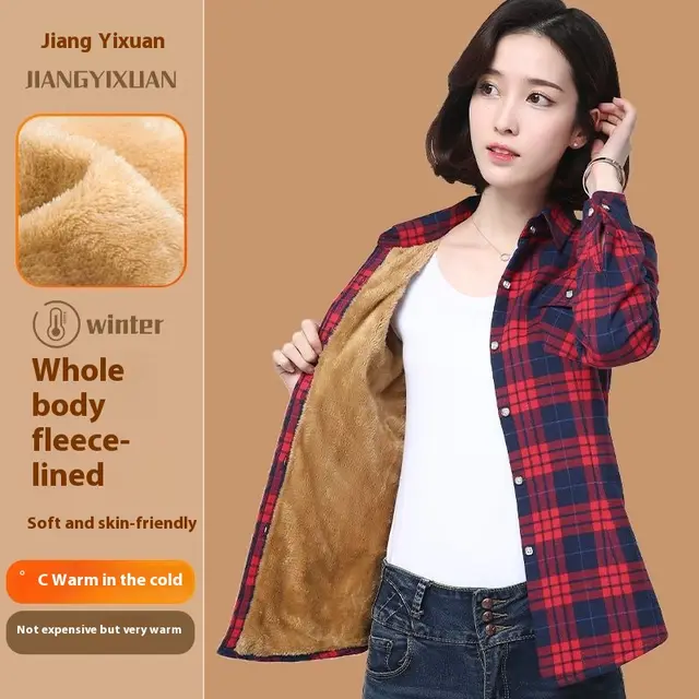 Middle aged And Elderly Fleece lined Thickened Cold Protection Plaid Long sleeved Shirt New 8898 7 - Shop at LoveMi