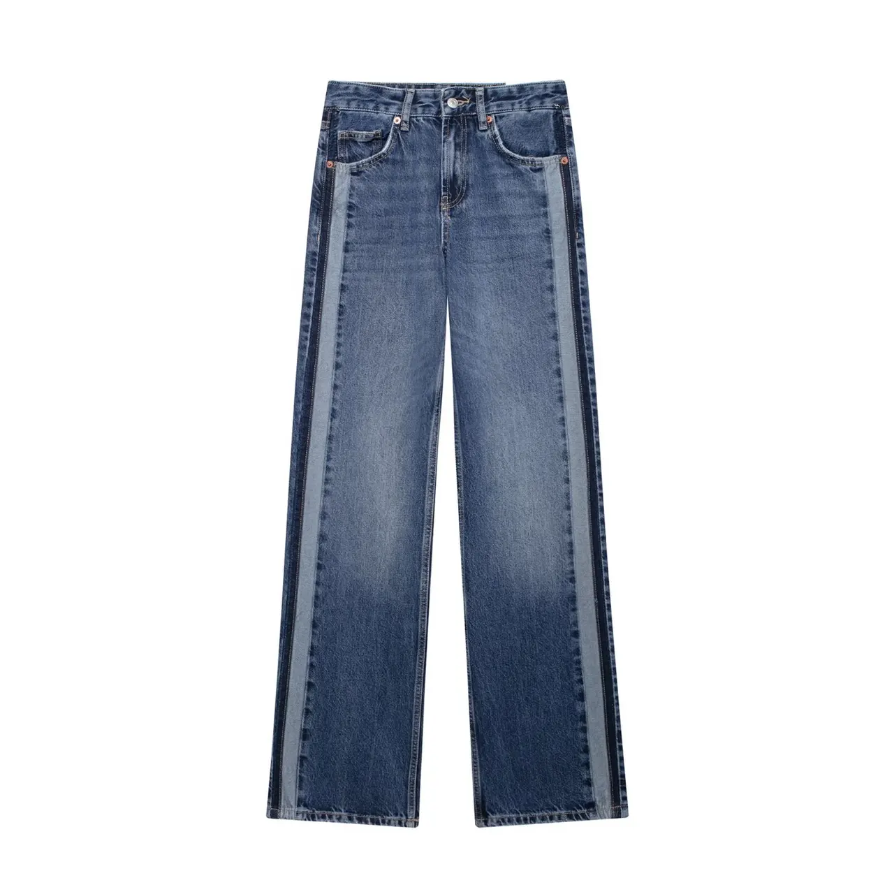 Versatile Mid-waist Straight Wide Leg Denim Trousers - Blue