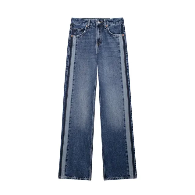 Versatile Mid waist Straight Wide Leg Denim Trousers Blue - Shop at LoveMi