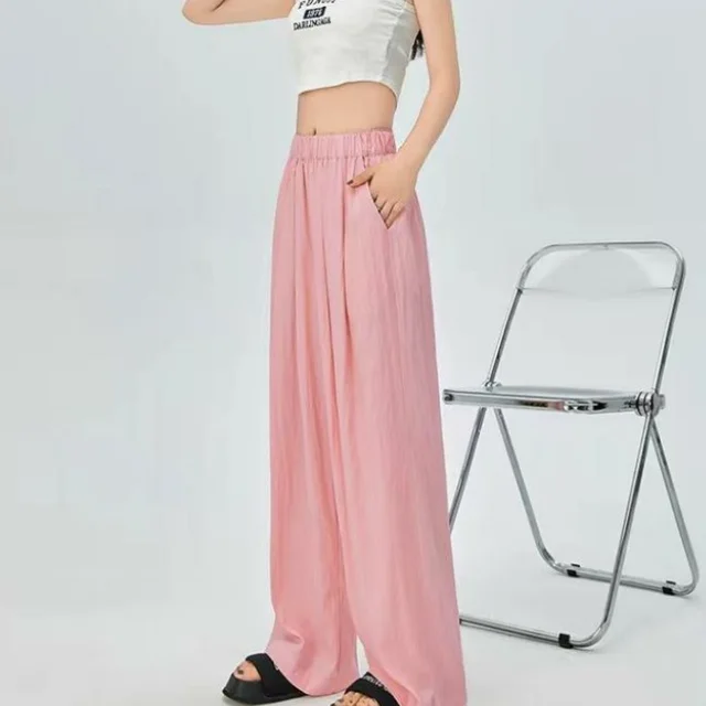 Summer High Waist Thin Man Drooping Lazy Narrow Version Of Wide Leg Pants Drooping Little Pink Man - Shop at LoveMi