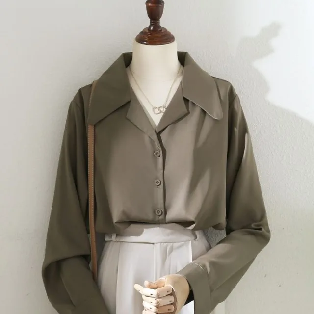 Vintage Dark Khaki Suit Collar Shirt Dark Khaki - Shop at LoveMi
