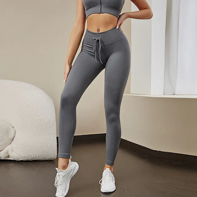 Seamless Fitness Yoga Wear Suit Sweat absorbent Women Gray Trousers - Shop at LoveMi
