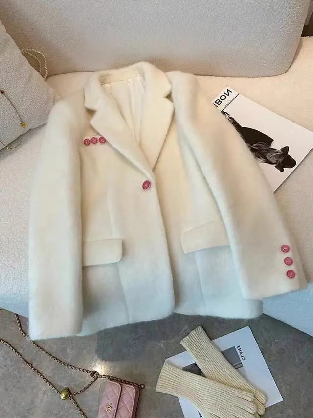 Gentle Sweet Polyester Mohair Blazer Beige - Shop at LoveMi