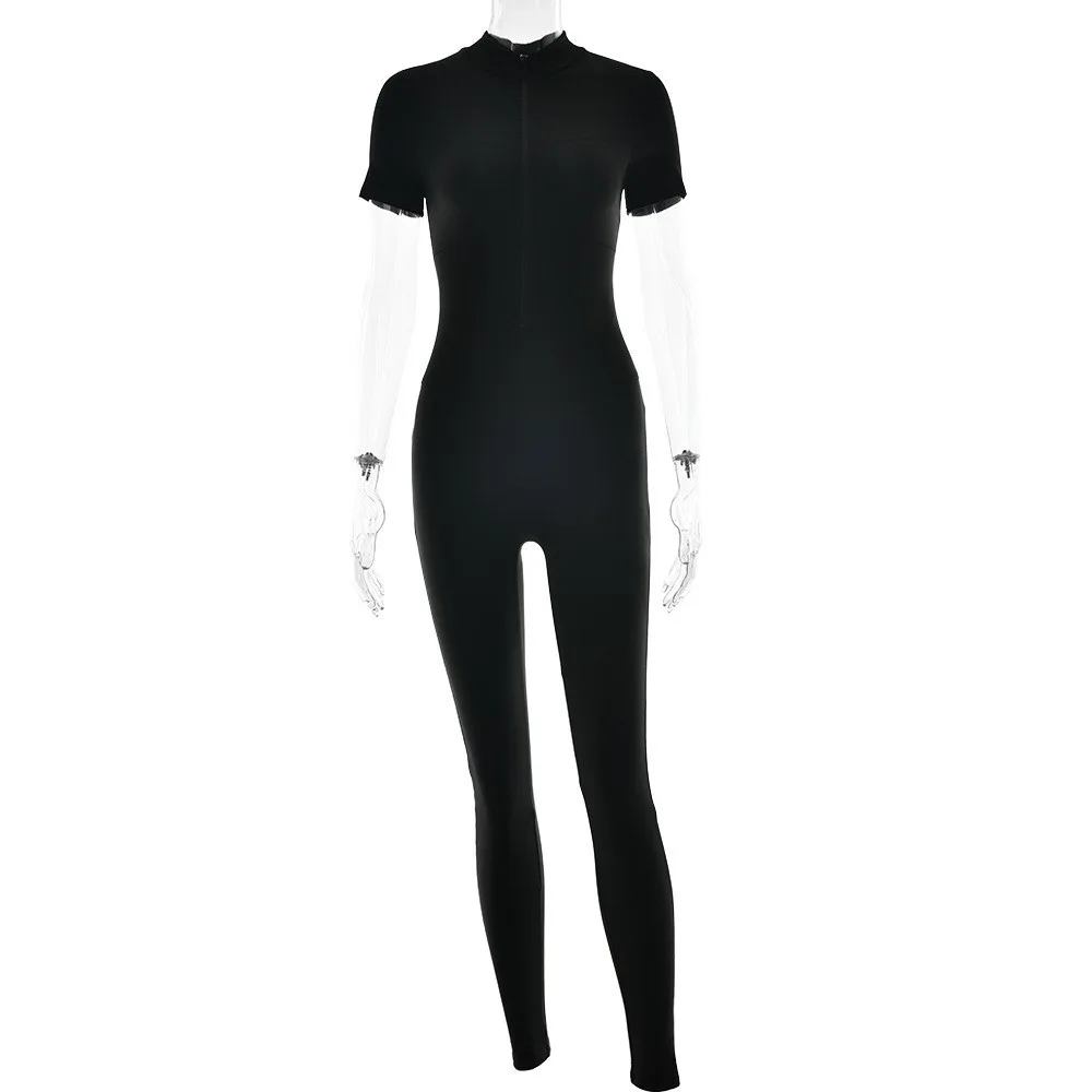 European And American Style Tight Striped Jumpsuit Fashion Short Sleeve And Long Pattern Can Be Worn Outside Black - Shop at LoveMi