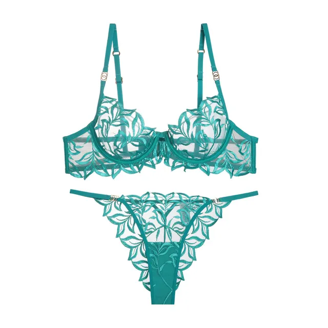 Sexy Embroidery Lace Bra Panties Set Green Briefs Suit - Shop at LoveMi