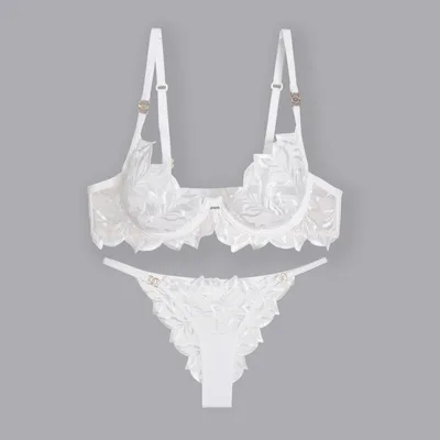 Sexy Embroidery Lace Bra Panties Set White - Shop at LoveMi