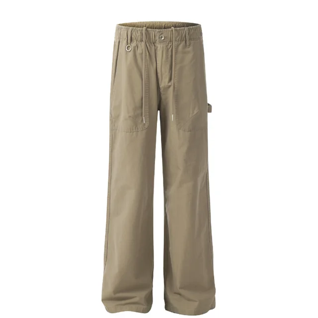 Drape Women's Large Pocket Design Straight Loose High Waist Casual Trousers Khaki - Shop at LoveMi