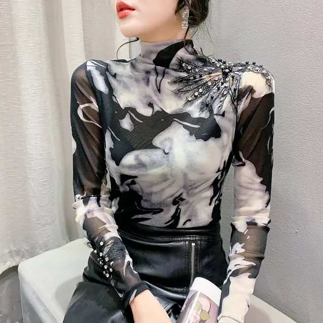 Tie dyed Ink Painting Long sleeved Bottoming Shirt Color - Shop at LoveMi