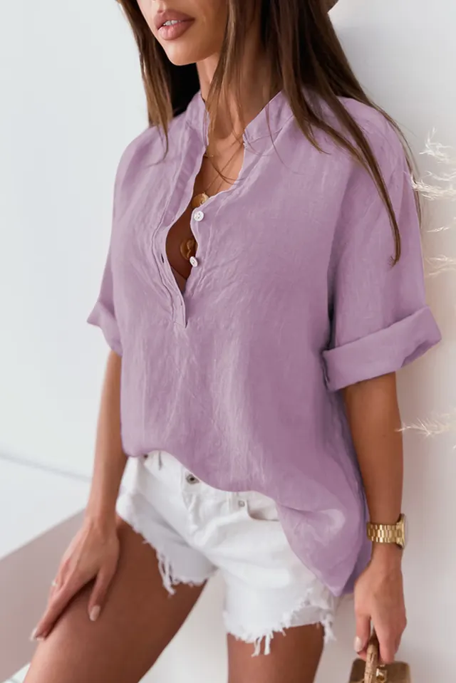 Solid Color Leisure Pullover Half sleeve Shirt Light Purple - Shop at LoveMi