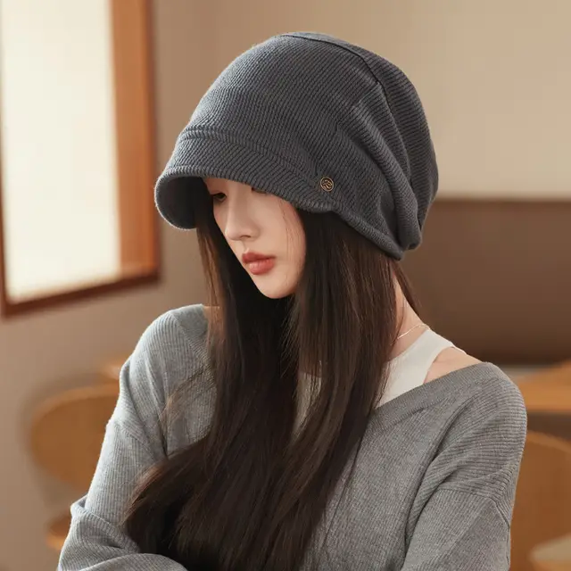 Japanese Style Beanie Hat Small Face Sleeve Cap Big Head Circumference Pile Style Mm1521 Dark Gray - Shop at LoveMi