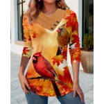 Casual 3D Printing V-neck Long Sleeve Top - Cxt06