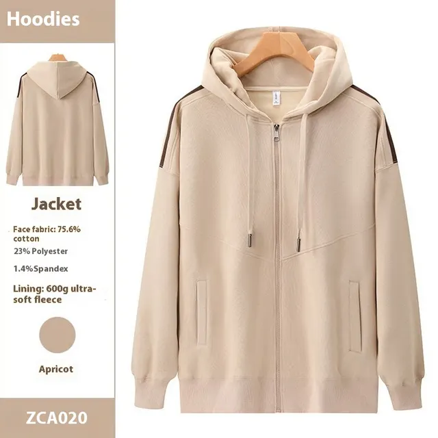 Autumn And Winter Heavy Velvet Padded Hooded Sweatshirt Apricot - Shop at LoveMi