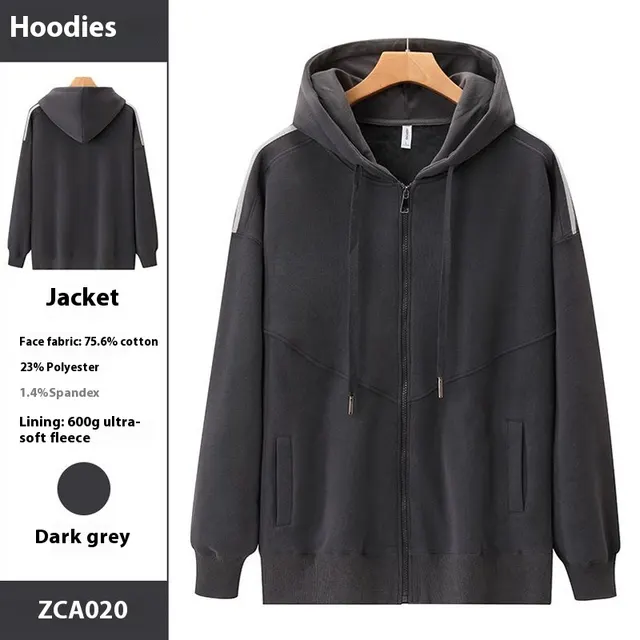 Autumn And Winter Heavy Velvet Padded Hooded Sweatshirt Dark Gray - Shop at LoveMi