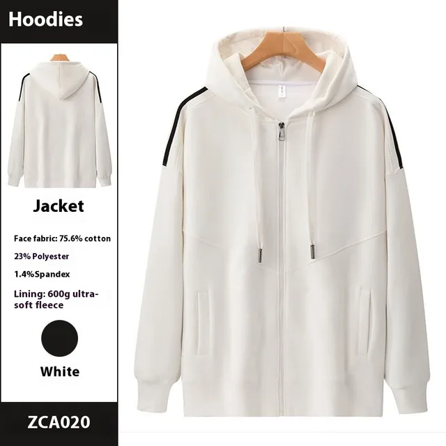 Autumn And Winter Heavy Velvet Padded Hooded Sweatshirt White - Shop at LoveMi