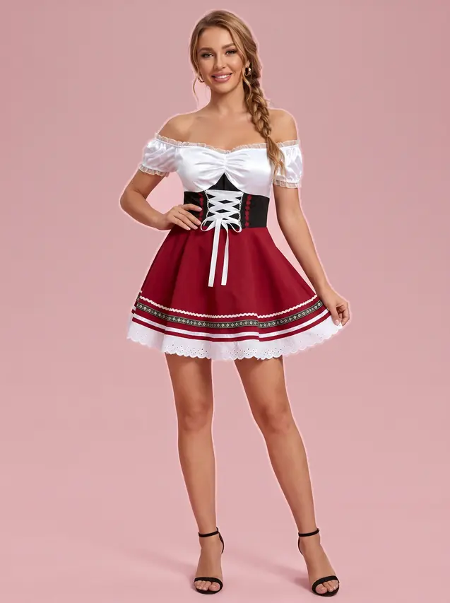 Oktoberfest Dirndl Dress Halloween Costume for Women Red - Shop at LoveMi