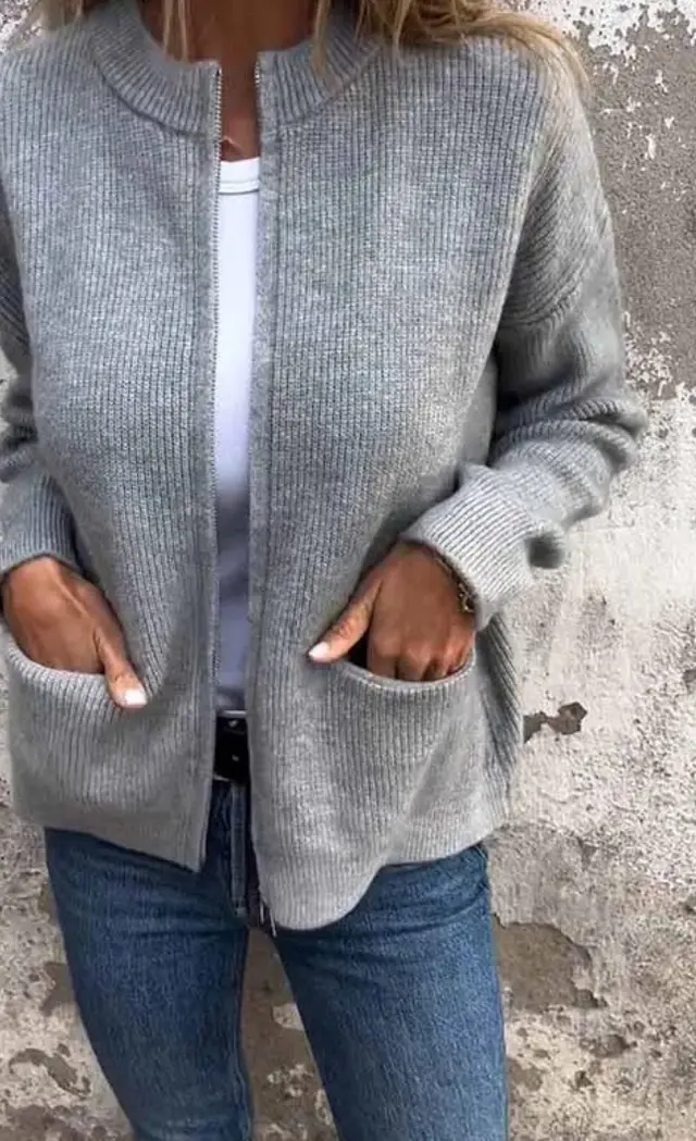 New Solid Color Casual Coat Zipper Sweater Cardigan Gray - Shop at LoveMi
