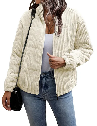 Short Pocket Drawstring Lightweight Jacket Beige - Shop at LoveMi