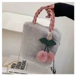 Large Capacity Plush Bag Soft Plush Travel Bucket Bag New Luxury Plush Tote Bag For Winter - Gray